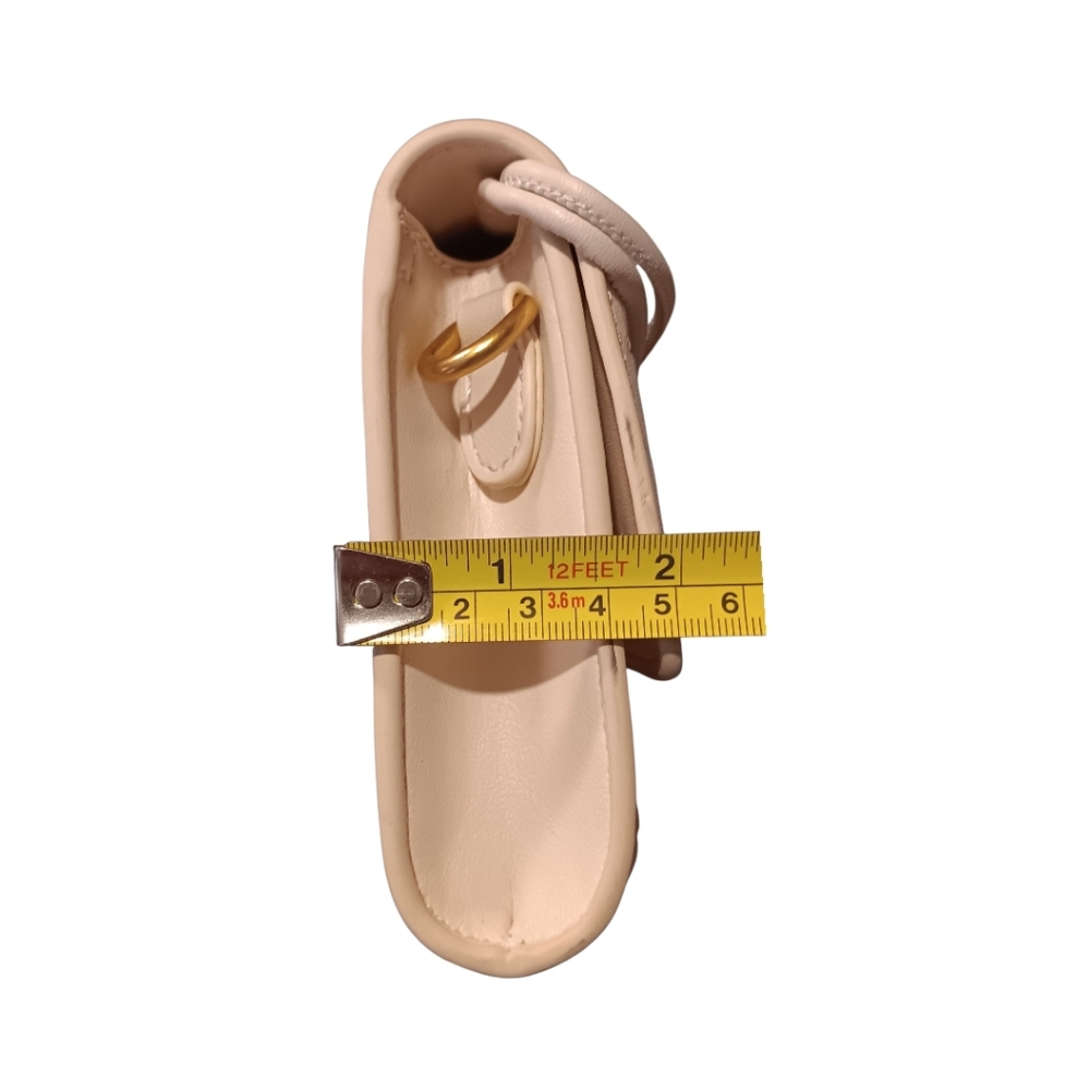 * Cream Faux Woven Leather Clutch Handbag With Shoulder Strap - Picture 7 of 7